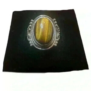 HandCrafted Sterling Silver 925 Stamped Genuine Tiger Eye Ring 7